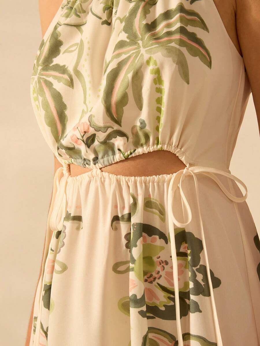 Vestido Corto Boho Hibisco, Coqueiro & Snake Plant