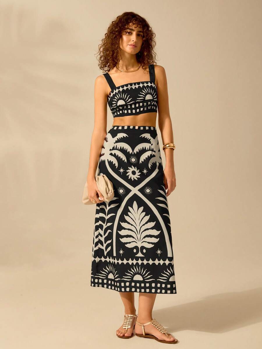 Set 2 Piezas Verde Boho: Top Cropped & Falda Coco Sol