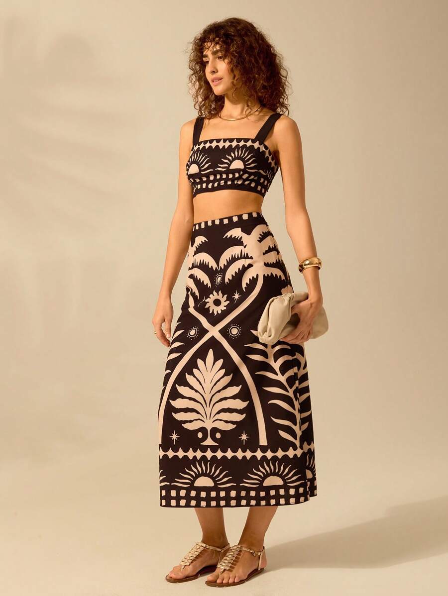 Set 2 Piezas Verde Boho: Top Cropped & Falda Coco Sol