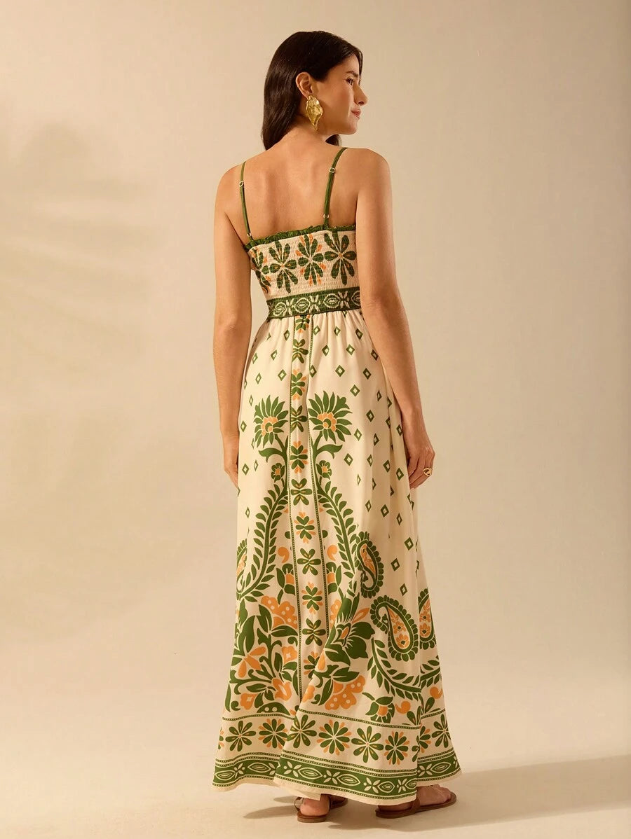 Vestido Largo Rododendro Floral Boho con Tirantes
