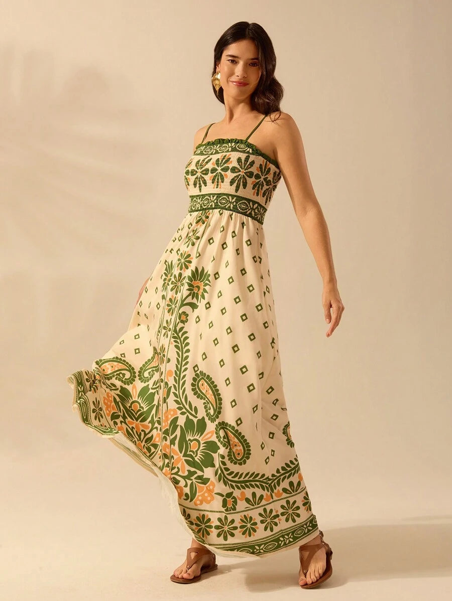 Vestido Largo Rododendro Floral Boho con Tirantes