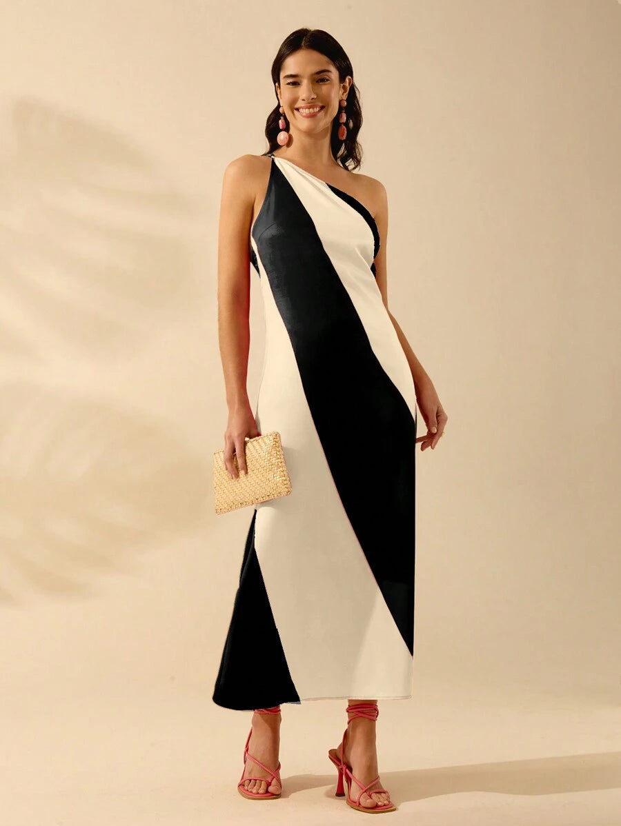 Vestido Halter Boho Multicolor de Playa con Hombro Único
