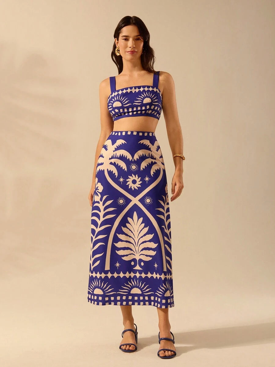 Set 2 Piezas Verde Boho: Top Cropped & Falda Coco Sol