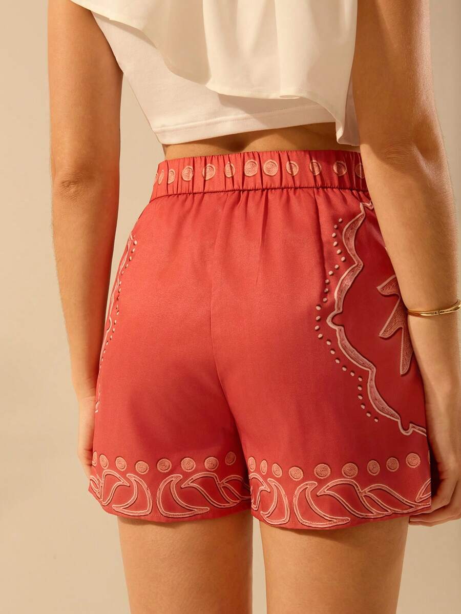 Short Rojo Mini Tropical de Cintura Baja