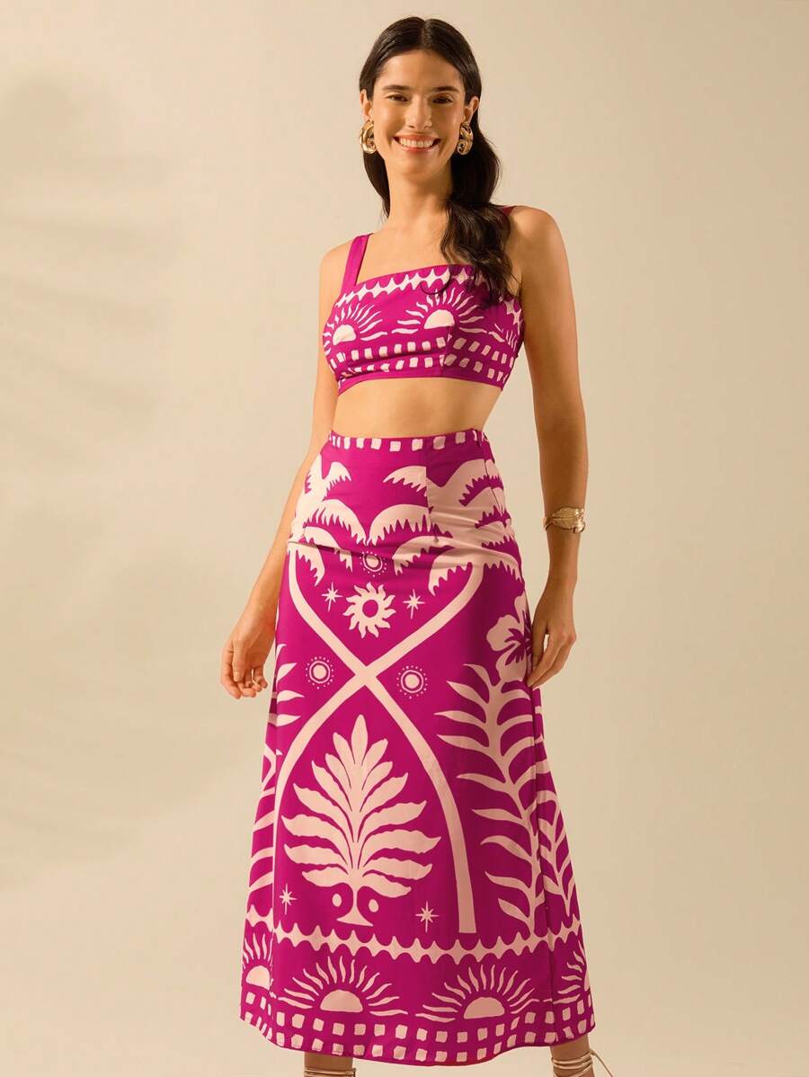 Set 2 Piezas Verde Boho: Top Cropped & Falda Coco Sol