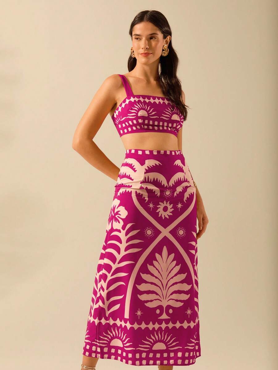 Set 2 Piezas Verde Boho: Top Cropped & Falda Coco Sol