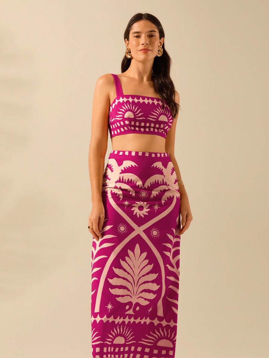 Set 2 Piezas Verde Boho: Top Cropped & Falda Coco Sol