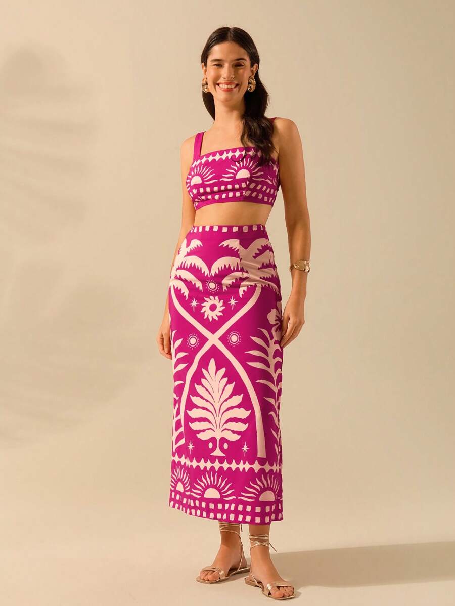 Set 2 Piezas Verde Boho: Top Cropped & Falda Coco Sol