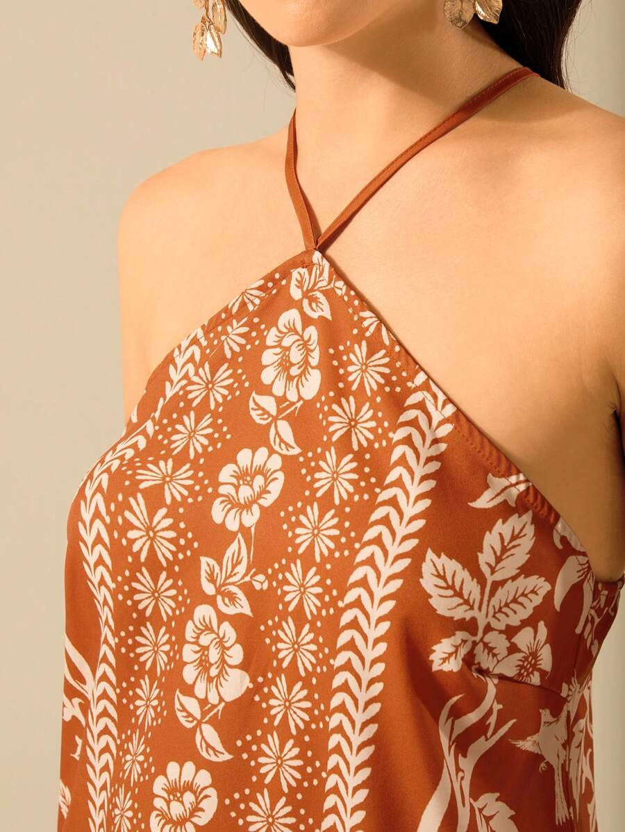 Vestido Mini Negro & Beige Boho con Cinturón y Espalda Cruzada