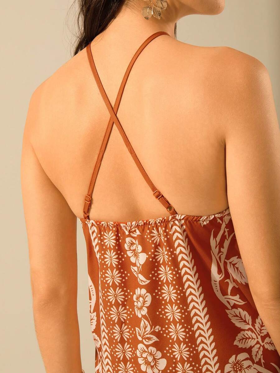 Vestido Mini Negro & Beige Boho con Cinturón y Espalda Cruzada