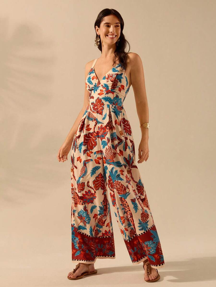 Mono Largo Negro Boho con Estampa Leopardo & Flora Tropical