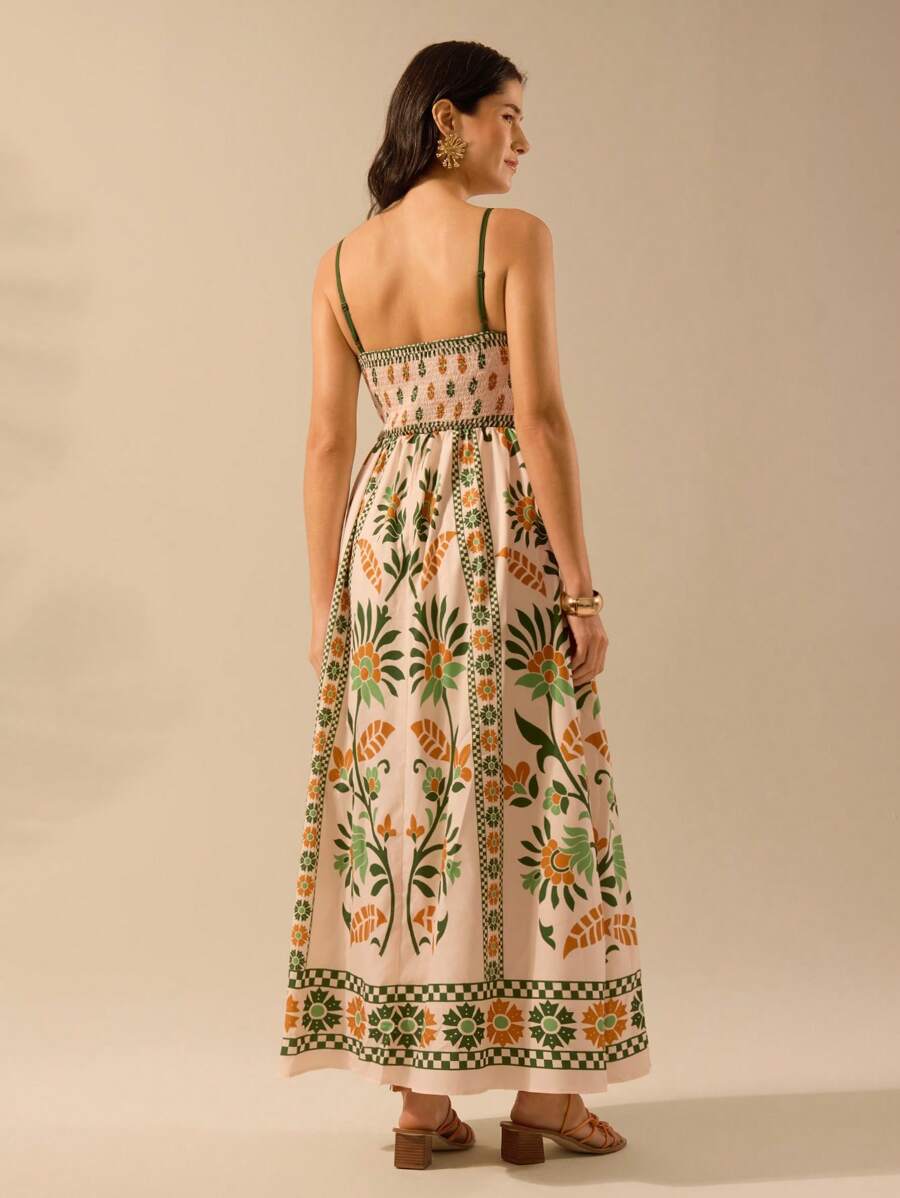 Vestido Boho Espalda Abierta con Estampa Azalea y Selenípedo