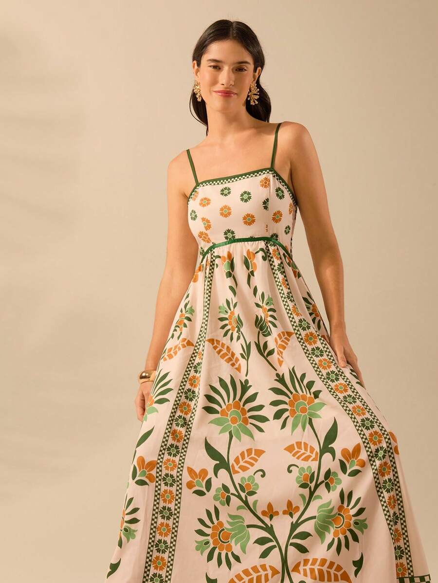 Vestido Boho Espalda Abierta con Estampa Azalea y Selenípedo