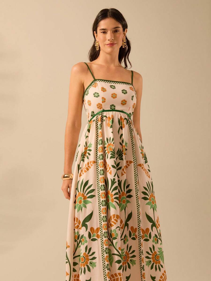 Vestido Boho Espalda Abierta con Estampa Azalea y Selenípedo