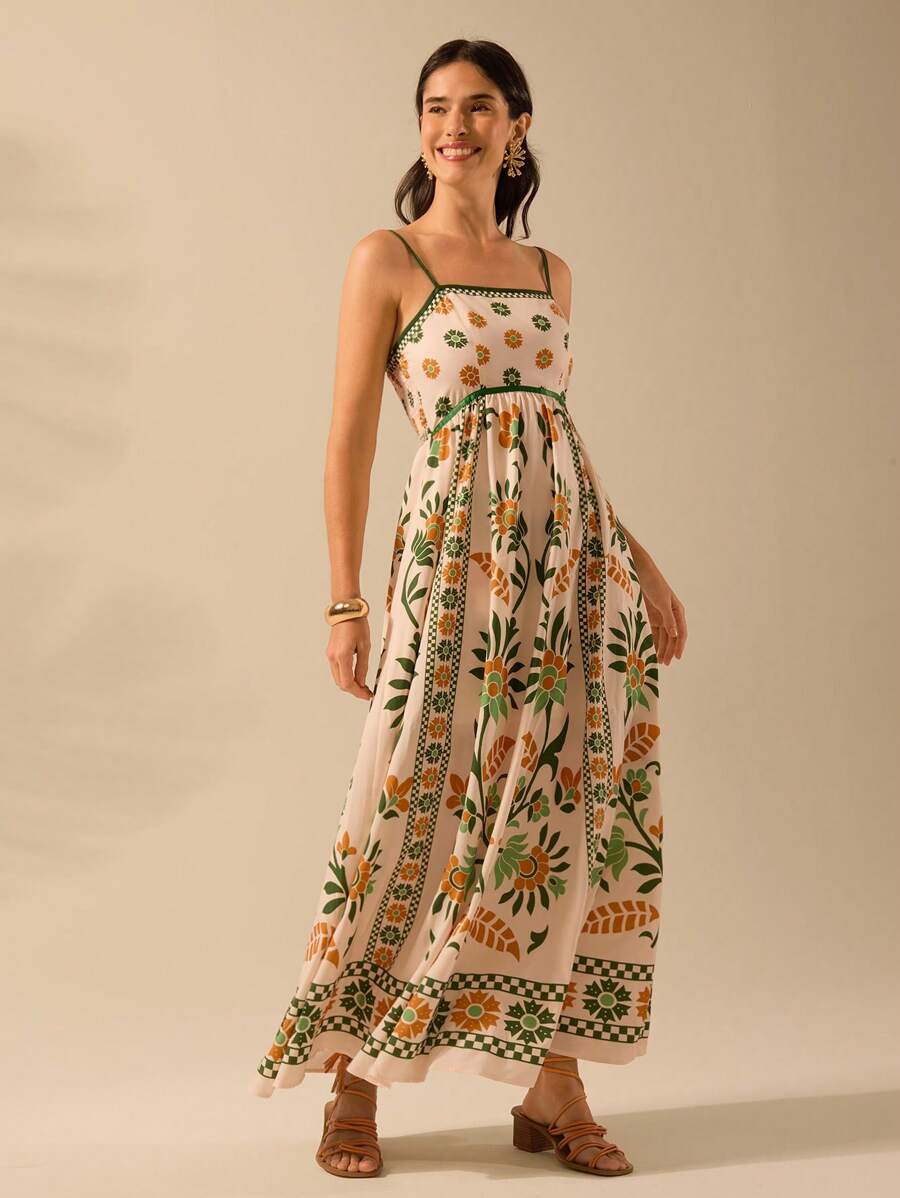 Vestido Boho Espalda Abierta con Estampa Azalea y Selenípedo