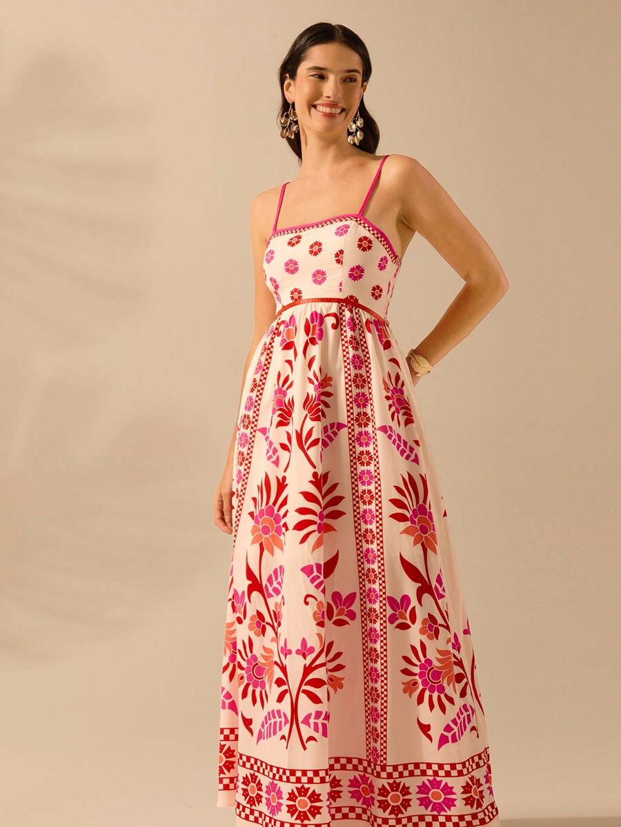 Vestido Boho Espalda Abierta con Estampa Azalea y Selenípedo