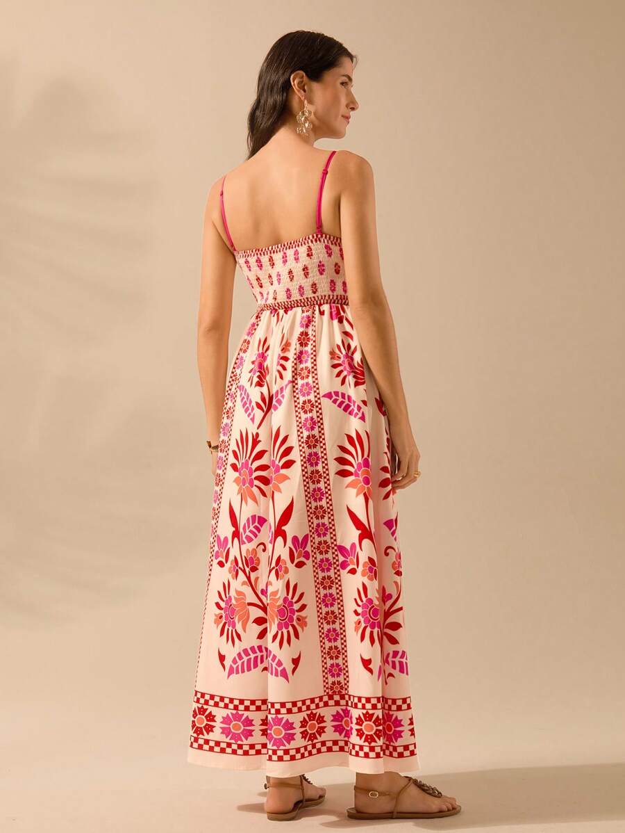 Vestido Boho Espalda Abierta con Estampa Azalea y Selenípedo