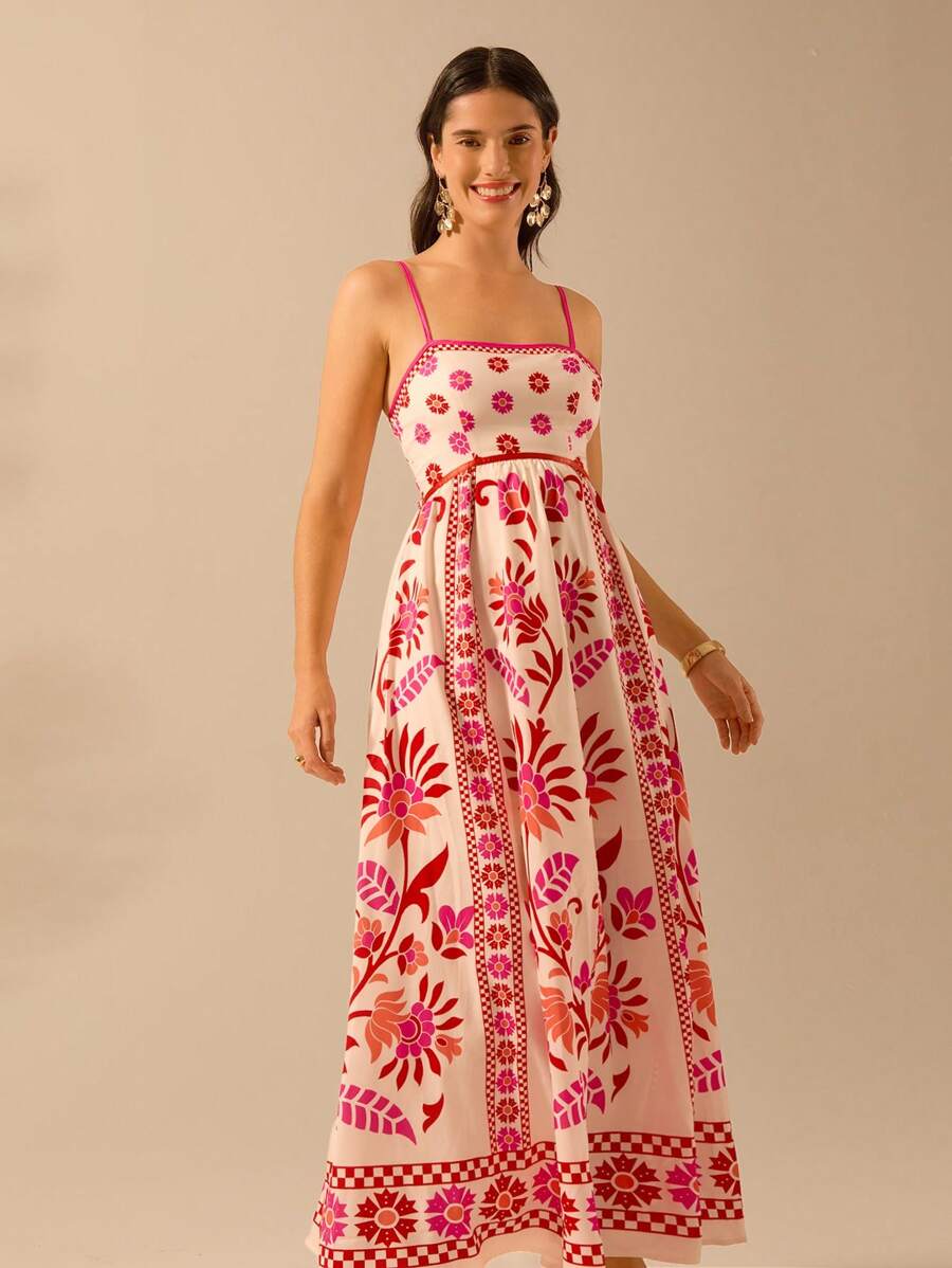 Vestido Boho Espalda Abierta con Estampa Azalea y Selenípedo