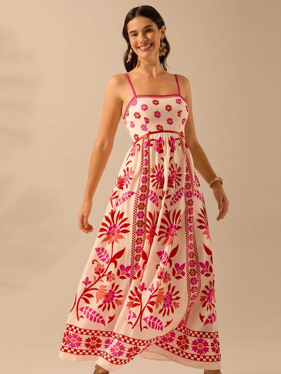Vestido Boho Espalda Abierta con Estampa Azalea y Selenípedo