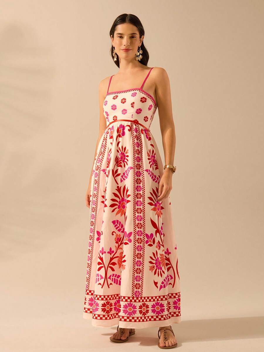 Vestido Boho Espalda Abierta con Estampa Azalea y Selenípedo