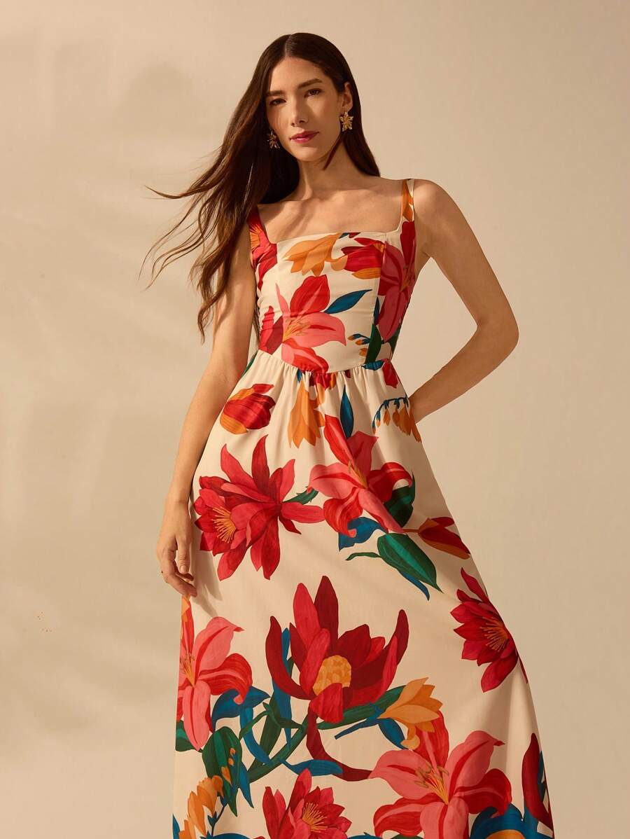 Vestido Halter Boho Floral Tropical Colorido