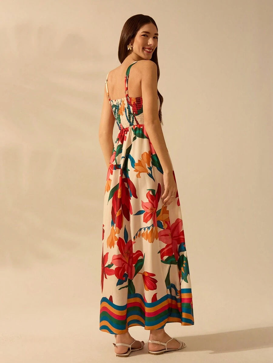 Vestido Halter Boho Floral Tropical Colorido