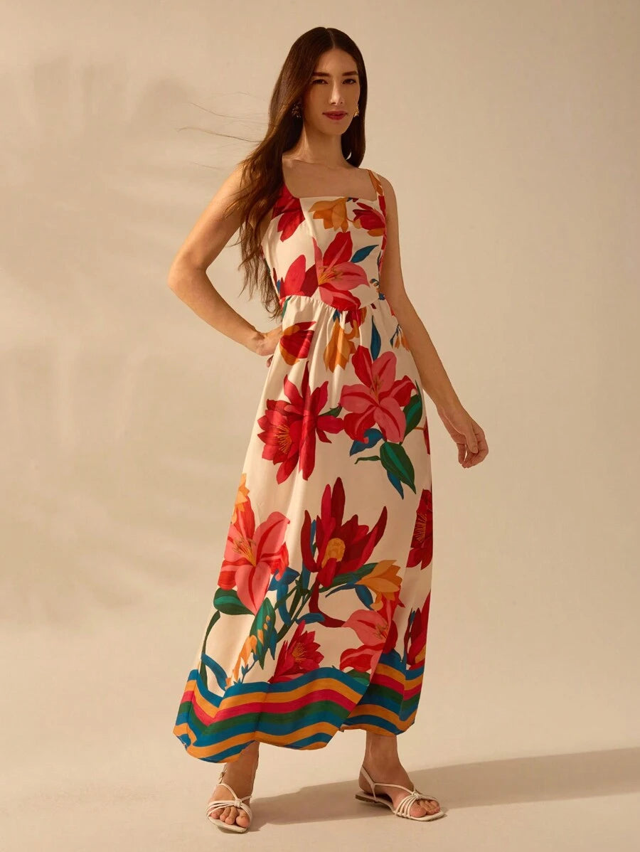 Vestido Halter Boho Floral Tropical Colorido
