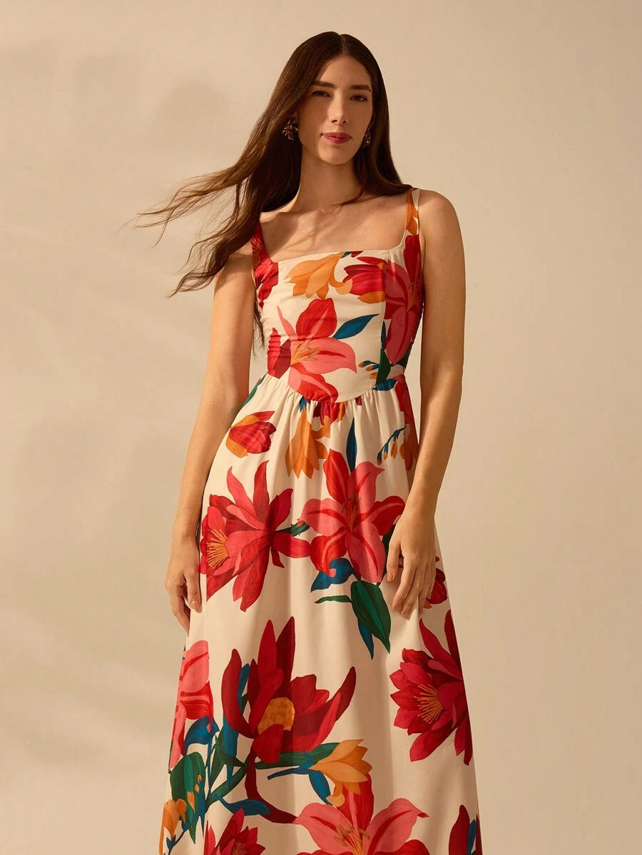 Vestido Halter Boho Floral Tropical Colorido