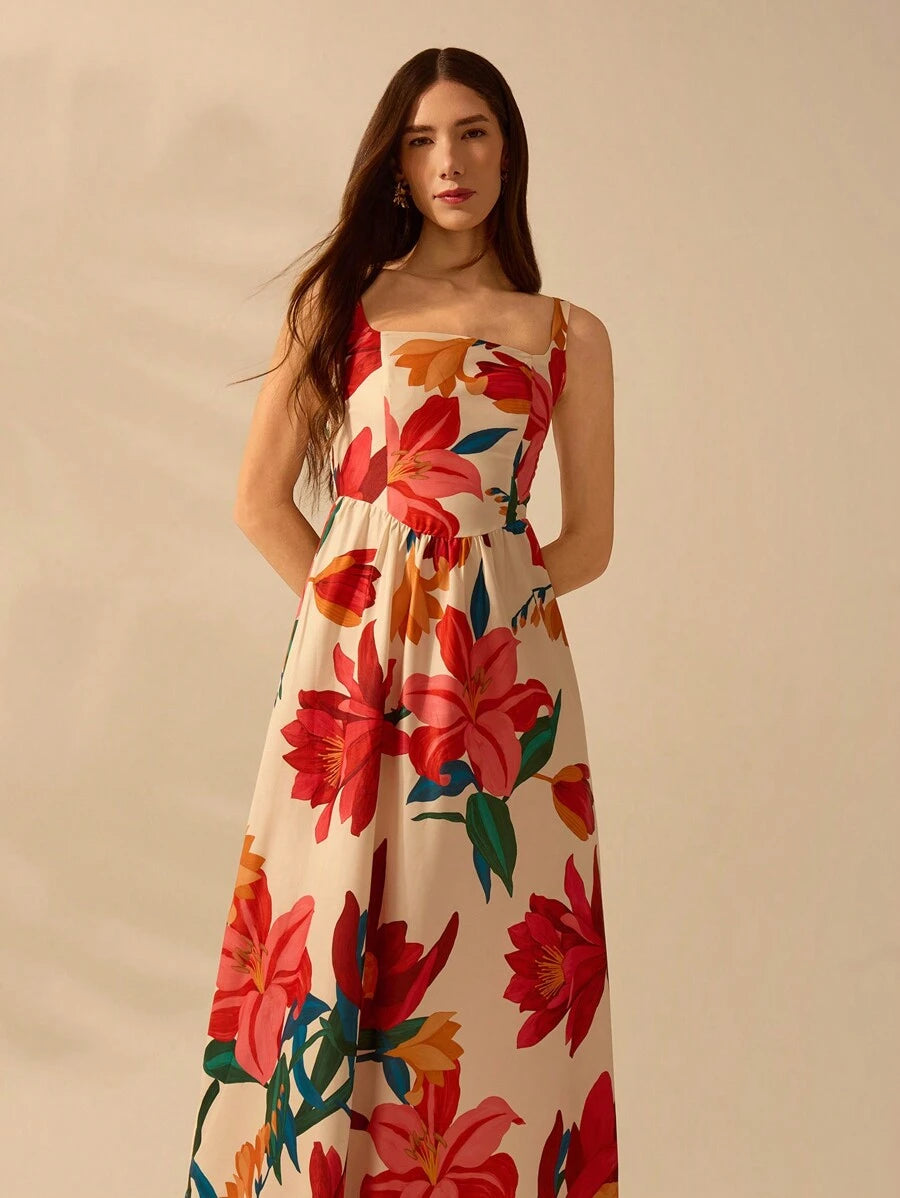 Vestido Halter Boho Floral Tropical Colorido