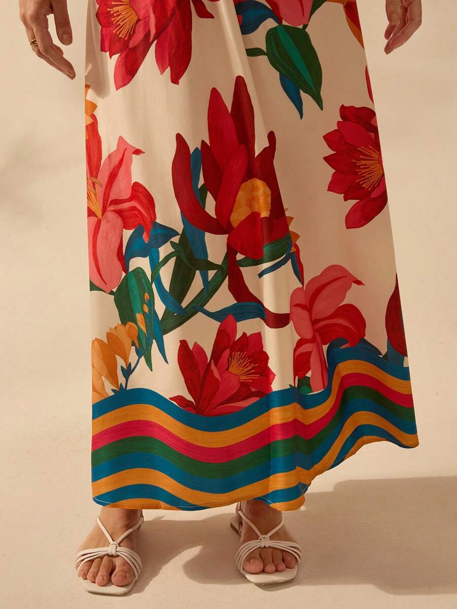 Vestido Halter Boho Floral Tropical Colorido