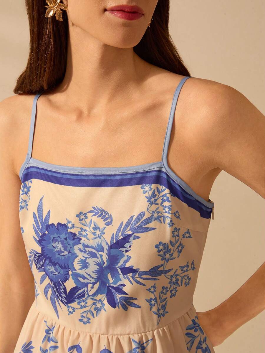 Vestido corto floral azul boho