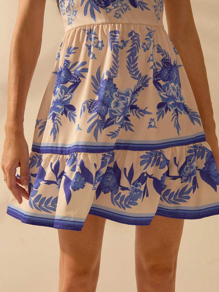 Vestido corto floral azul boho