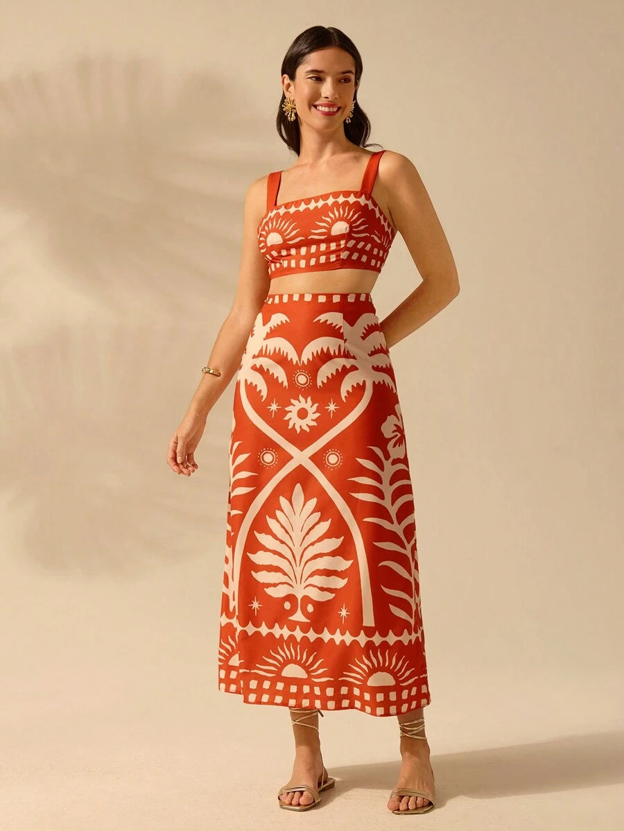 Set 2 Piezas Verde Boho: Top Cropped & Falda Coco Sol