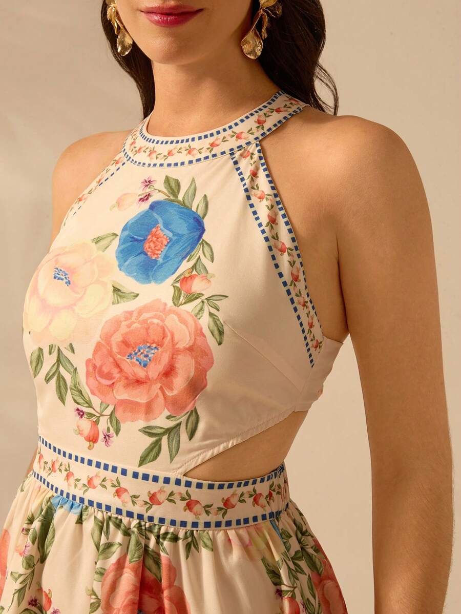 Vestido Corto Bohemio sin Mangas, Lazo Frontal, Espalda Abierta