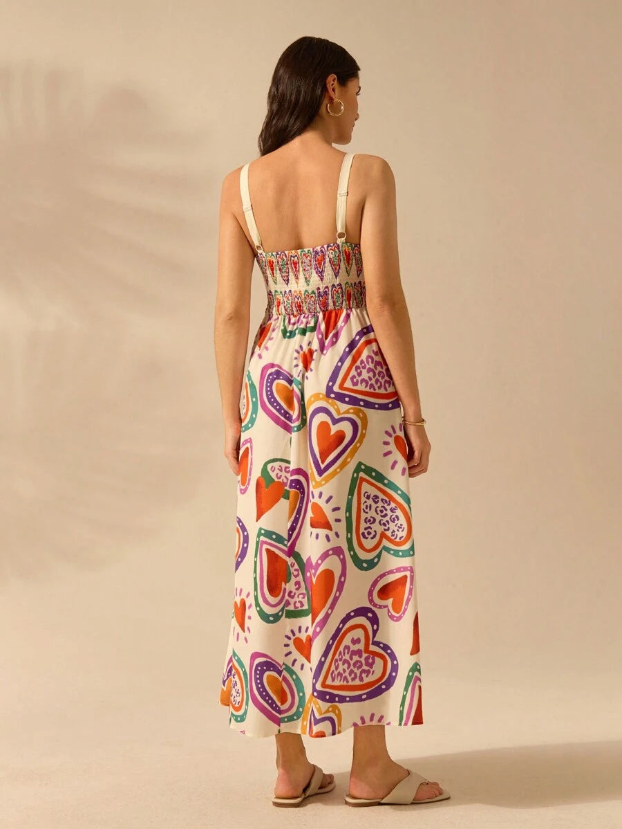 Vestido Boho Sin Mangas con Palmas Tropicales y Mar