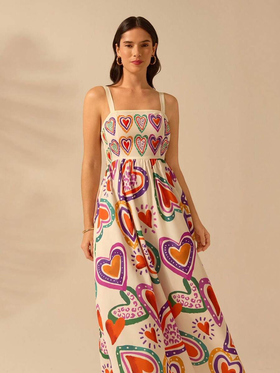 Vestido Boho Sin Mangas con Palmas Tropicales y Mar