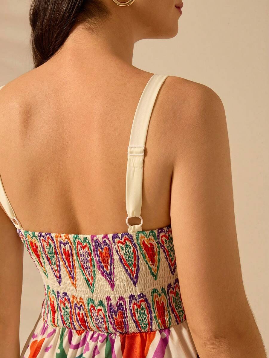 Vestido Boho Sin Mangas con Palmas Tropicales y Mar