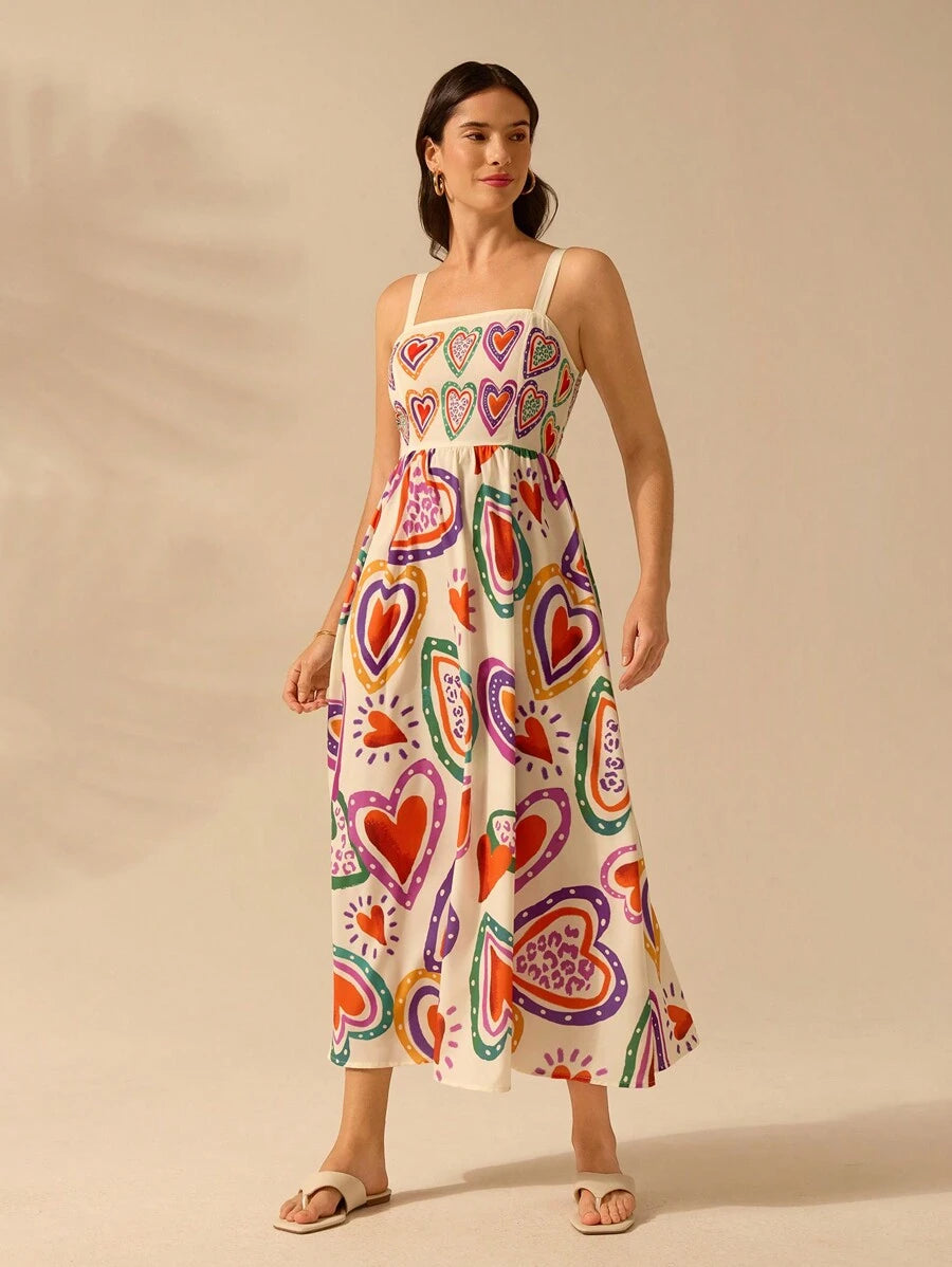 Vestido Boho Sin Mangas con Palmas Tropicales y Mar