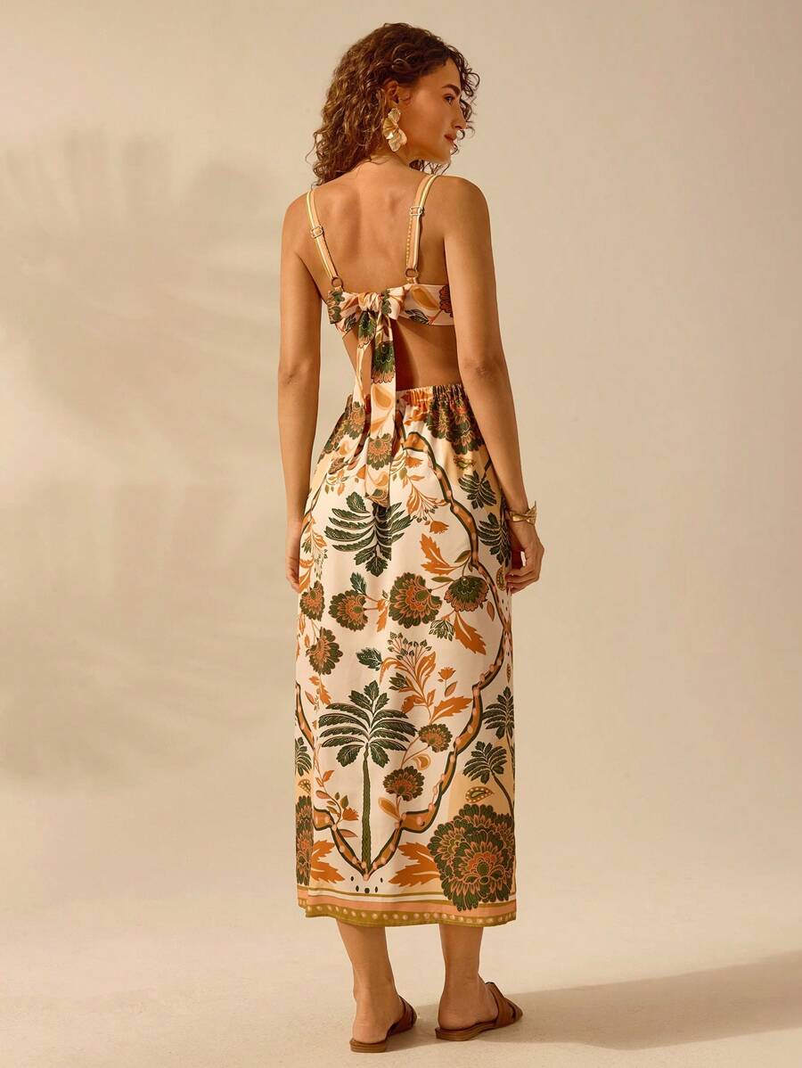 Vestido Boho Tropical con Lazo Espalda, Verano Mujer