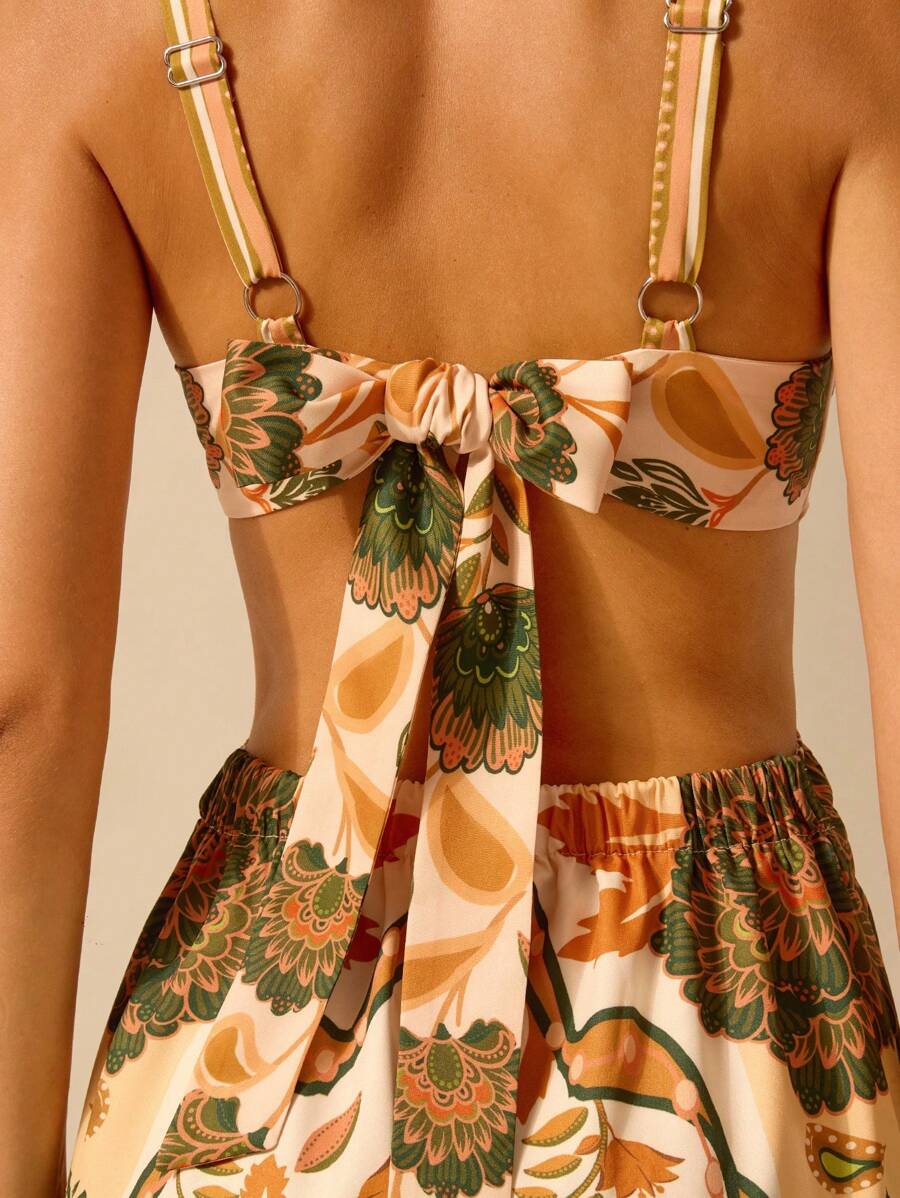 Vestido Boho Tropical con Lazo Espalda, Verano Mujer