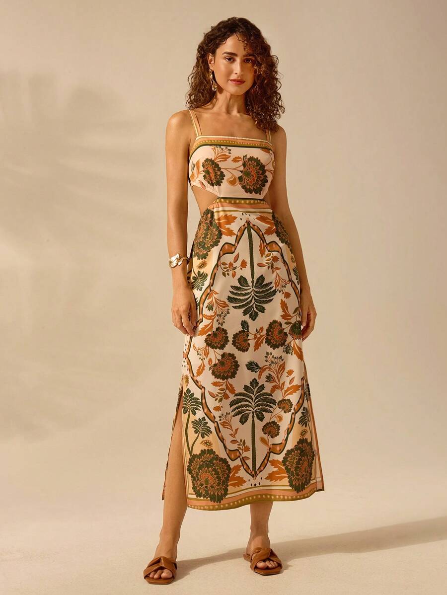 Vestido Boho Tropical con Lazo Espalda, Verano Mujer