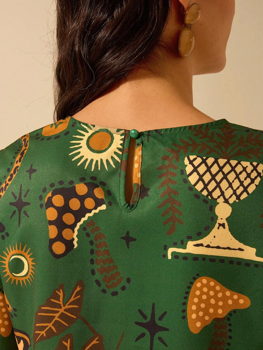 Blusa Corta Tropical Colorida Boho