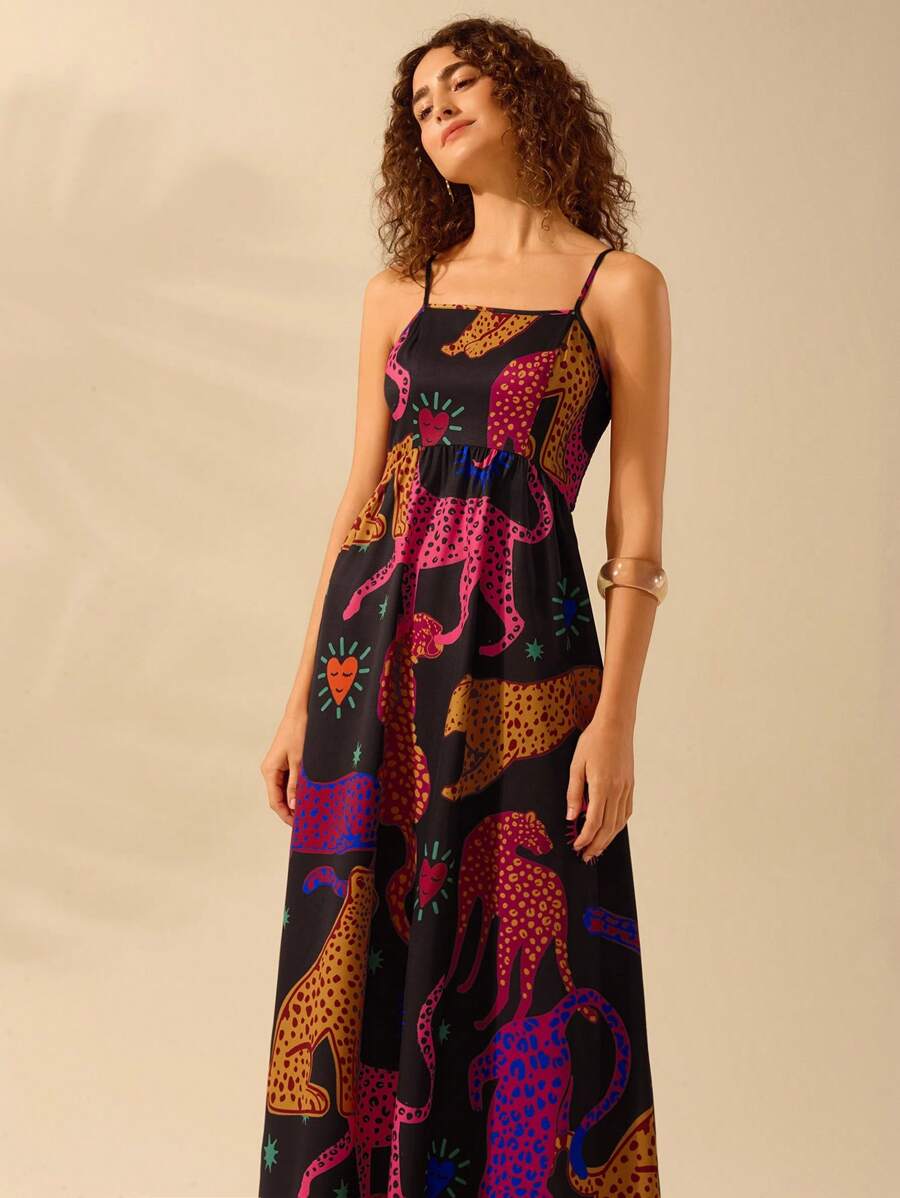 Vestido Boho Espalda Abierta con Estampa Azalea y Selenípedo