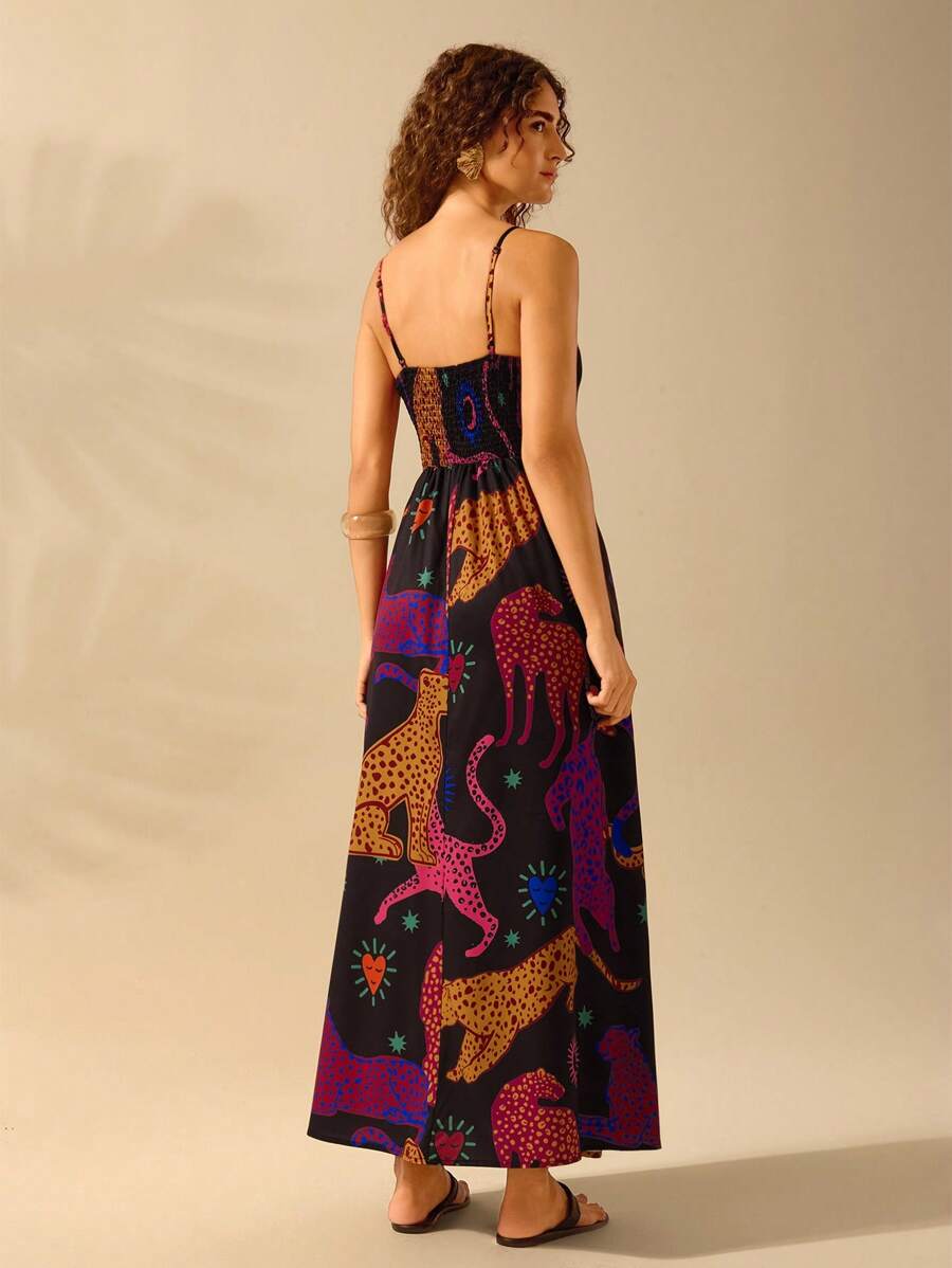 Vestido Boho Espalda Abierta con Estampa Azalea y Selenípedo