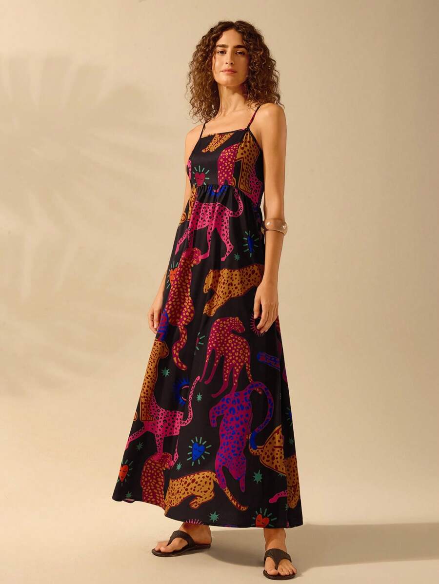 Vestido Boho Espalda Abierta con Estampa Azalea y Selenípedo