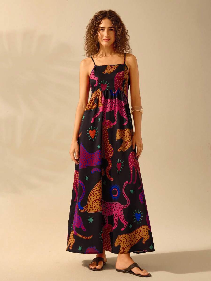 Vestido Boho Espalda Abierta con Estampa Azalea y Selenípedo