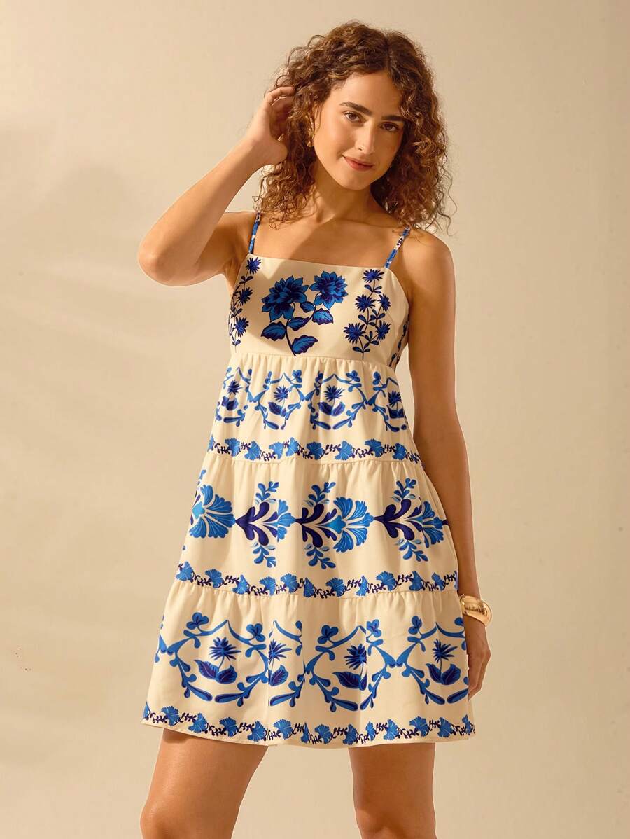 Vestido Corto Carioca Floral, Espalda Abierta