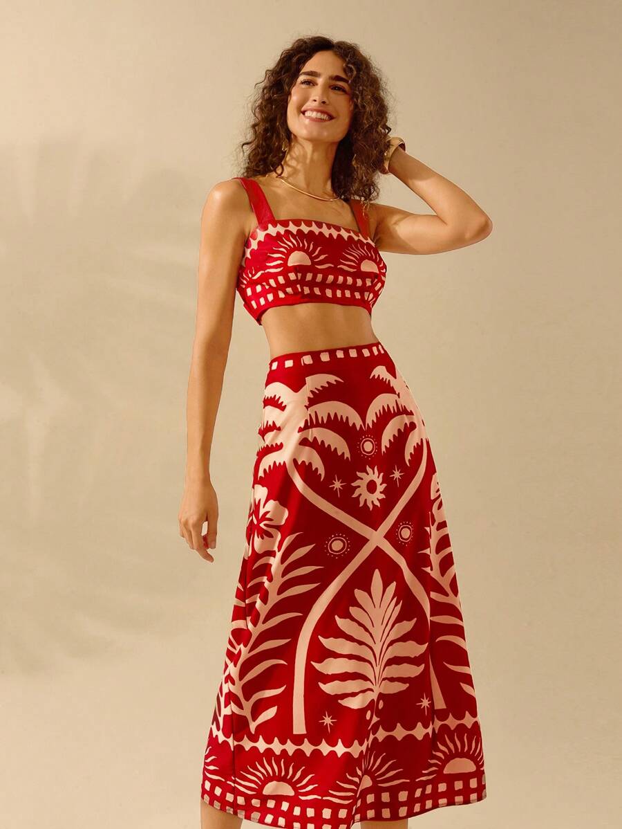 Set 2 Piezas Verde Boho: Top Cropped & Falda Coco Sol