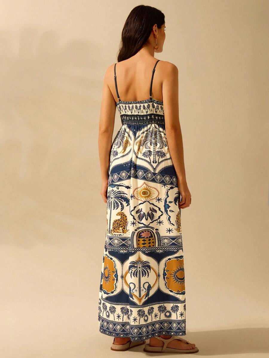 Vestido Boho V-Neck Tropical Leopardo & Palmeras