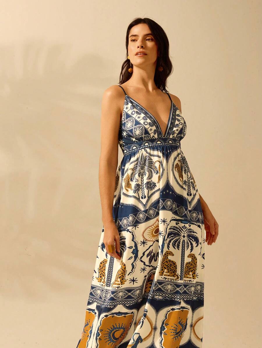 Vestido Boho V-Neck Tropical Leopardo & Palmeras